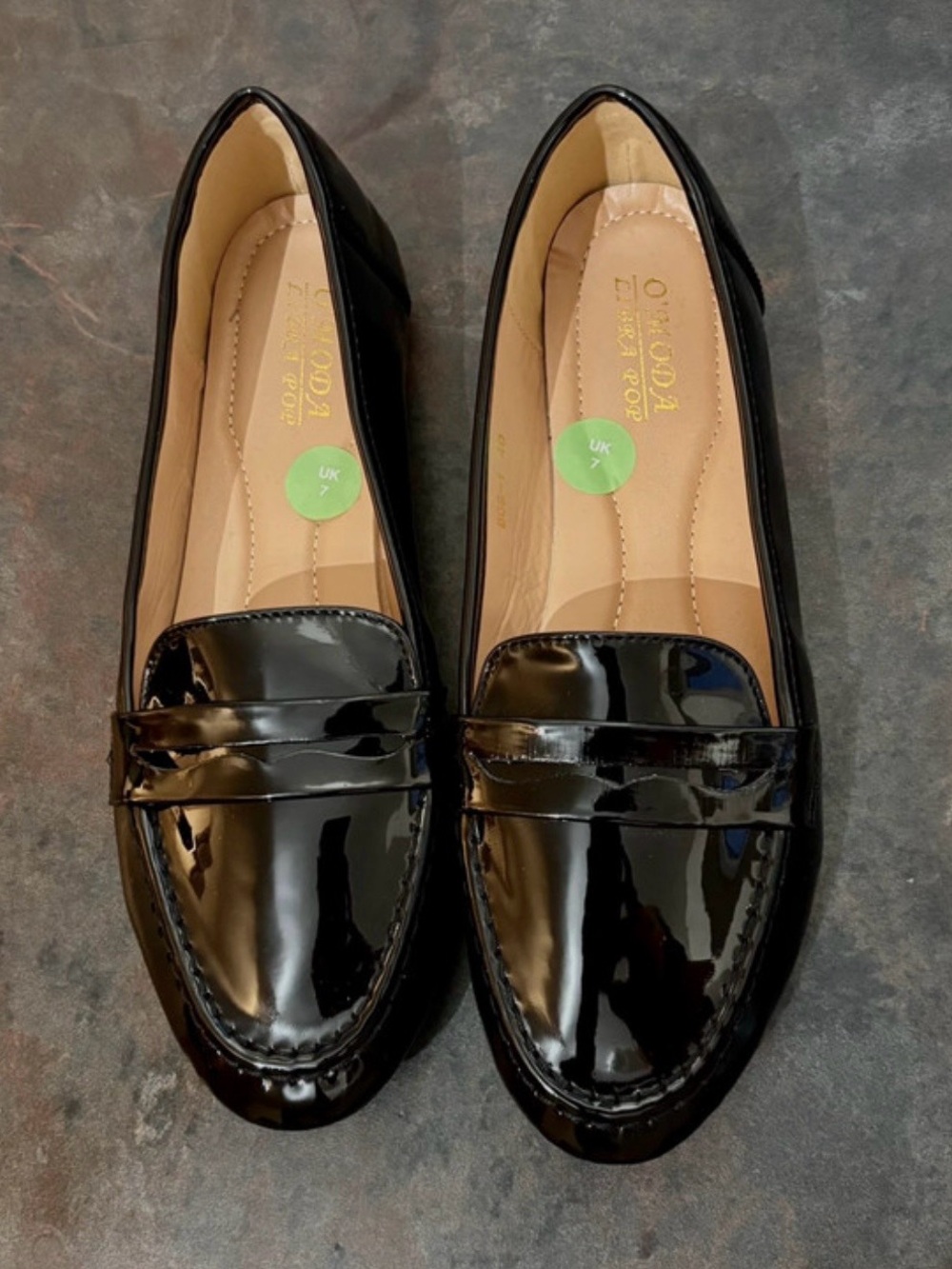 Moda Black Patent Penny Loafers for Women